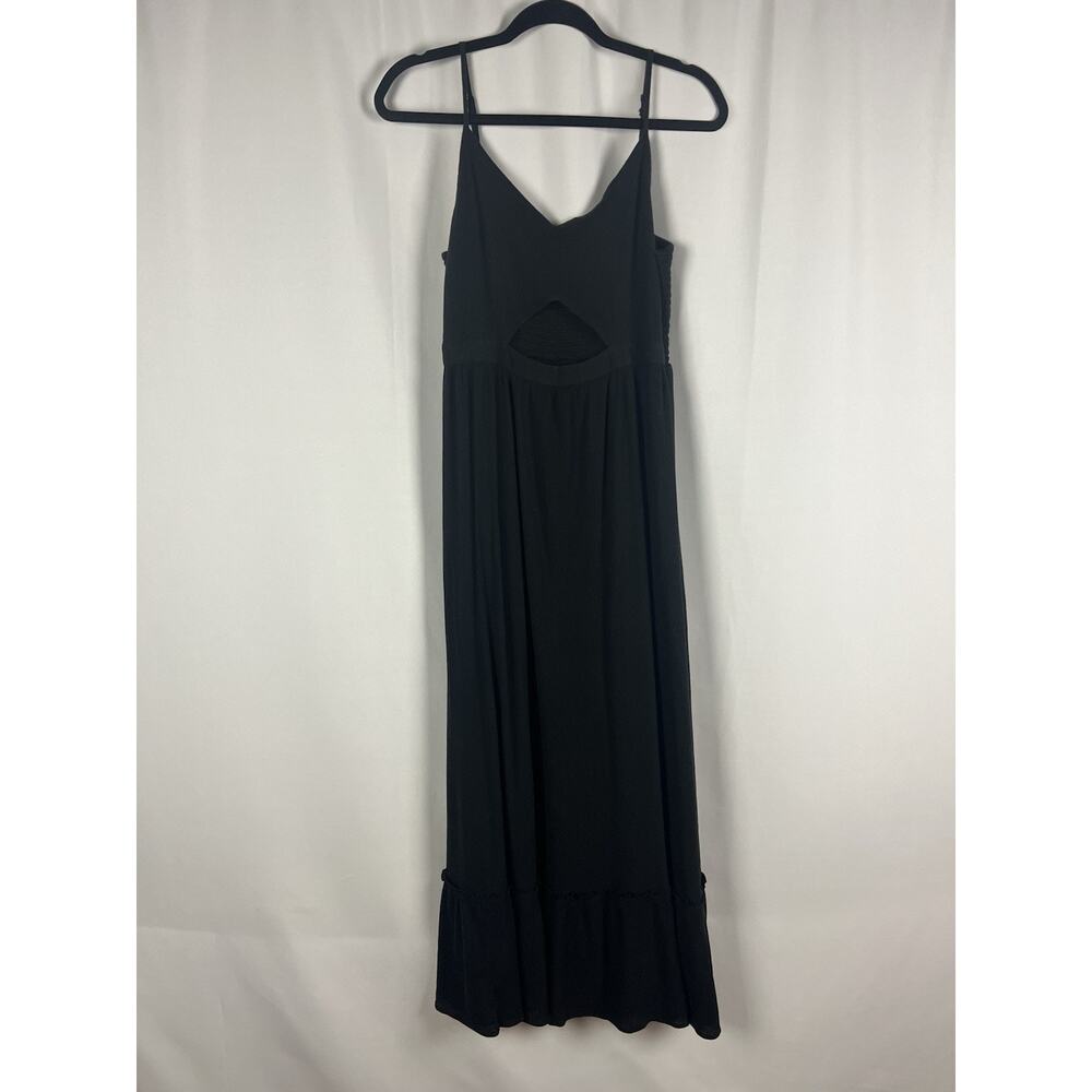 Aerie Black Cutout Maxi Dress Smocked Back Tiered Hem Boho Resort Womens L